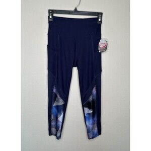 NWT Bally Total Fitness High Rise Navy Blue Capri Active Leggings w Pockets Med